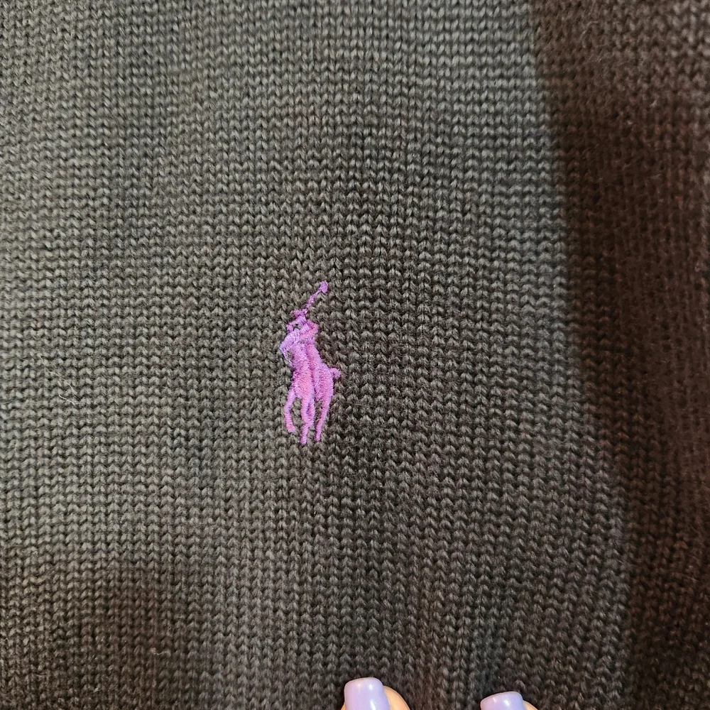 Polo Ralph‎ Lauren Black Zip-Up Sweater with Purple Logo, Size XXL